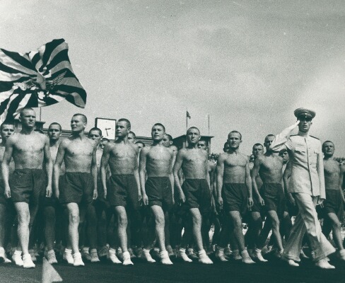 Boronkay Kalman - Men Marching in Shorts