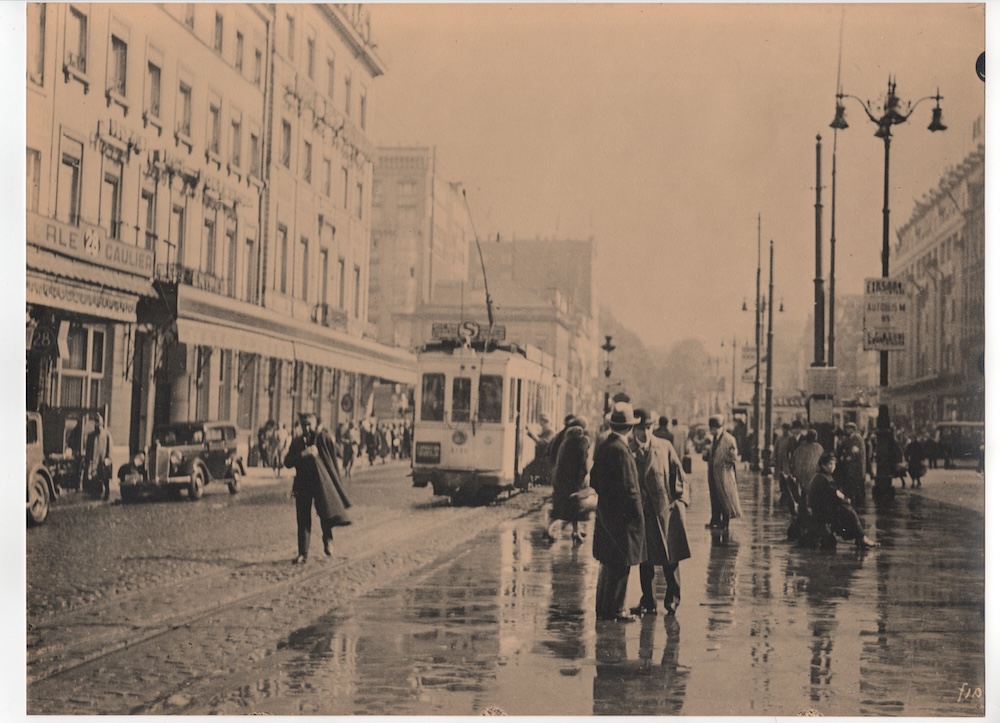 Leonard Misonne - Rainy Street with Tram in Brussels, Belgium