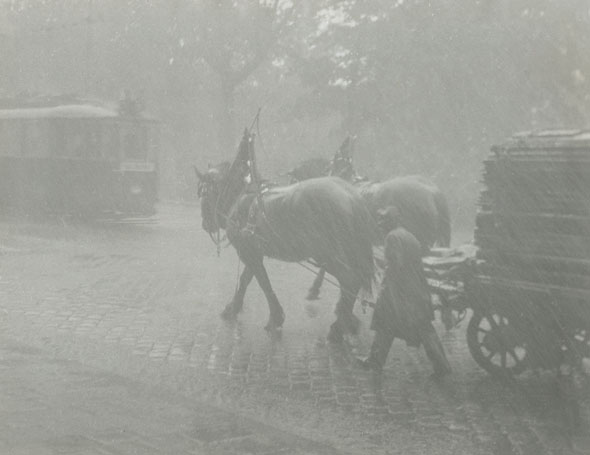 Paul Freiberger - Horse and Wagon Meet Trolley Car in Snow